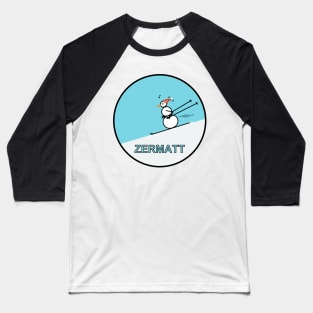 Frosty the Snowman skiing in Zermatt. Baseball T-Shirt